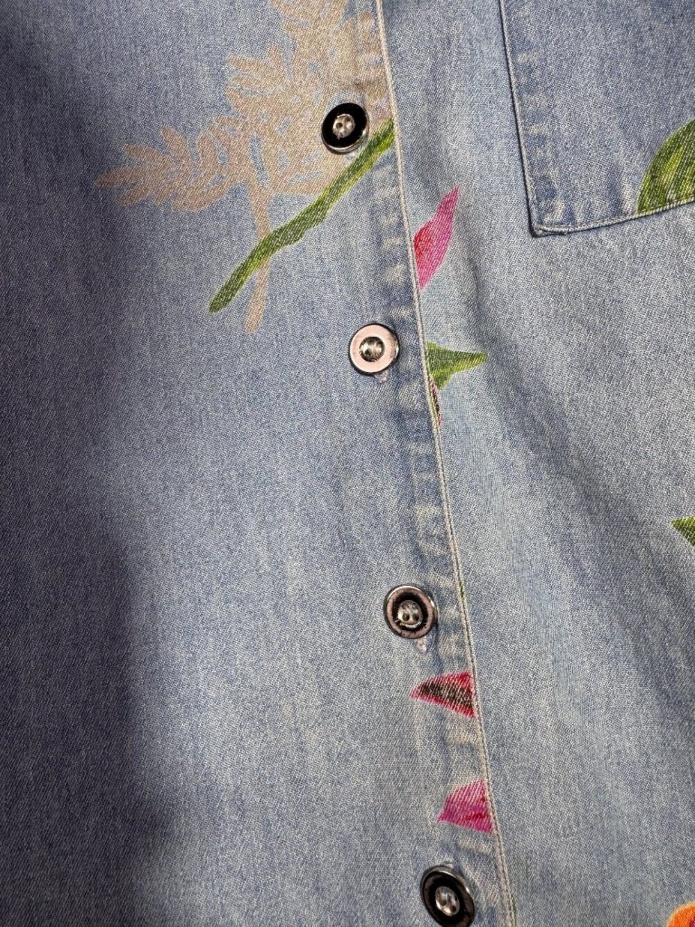 Tropical Floral Chambray Denim Camp Shirt Boxy M - Picture 8 of 11